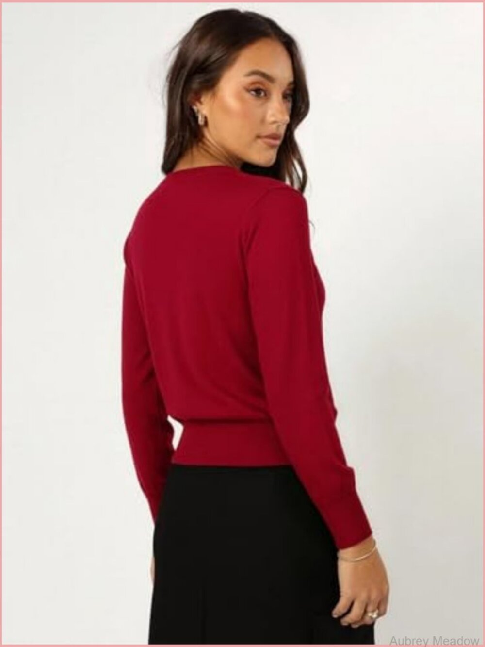 Cropped Cardigan Sweater Women Long Sleeve Crewneck Button Down Knit - Picture 2 of 7